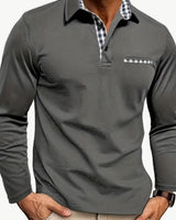 Fabian | Herren Langarm Polo-Shirt Klassischer Karo-Kragen Slim-Fit in Grau