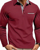 Fabian | Herren Langarm Polo-Shirt Klassischer Karo-Kragen Slim-Fit in Bordeauxrot