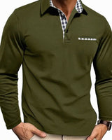 Fabian | Herren Langarm Polo-Shirt Klassischer Karo-Kragen Slim-Fit in Olivgrün