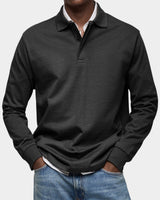 Stefan | Herren Langarm-Poloshirt klassischer Schnitt atmungsaktiv in Schwarz