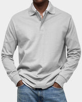 Stefan | Herren Langarm-Poloshirt klassischer Schnitt atmungsaktiv in Weiß