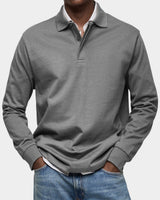 Stefan | Herren Langarm-Poloshirt klassischer Schnitt atmungsaktiv in Grau