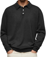 Leon | Herren Langarm-Poloshirt klassischer Schnitt knitterarm in Schwarz