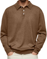 Leon | Herren Langarm-Poloshirt klassischer Schnitt knitterarm in Braun