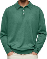 Leon | Herren Langarm-Poloshirt klassischer Schnitt knitterarm in Dunkelgrün
