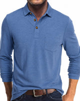 Sebastian | Herren Langarm-Poloshirt mit Brusttasche und Knopfleiste in Hellblau