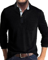 Sebastian | Herren Langarm-Poloshirt mit Brusttasche und Knopfleiste in Schwarz