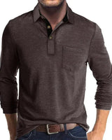Sebastian | Herren Langarm-Poloshirt mit Brusttasche und Knopfleiste in Dunkelbraun