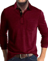Sebastian | Herren Langarm-Poloshirt mit Brusttasche und Knopfleiste in Rot