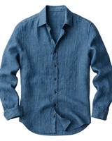 Herren-Langarmhemd mit Knopfleiste und Umlegekragen in Blau