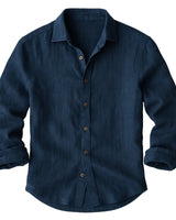 Herren-Langarmhemd mit Knopfleiste und Umlegekragen in Marineblau