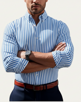 Herren Langarmhemd mit Streifenmuster und Knopfleiste in Blau