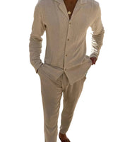 Herren Langarmhemd und Hose Set in Beige