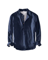 Herren-Leinenhemd mit Stehkragen in Marineblau