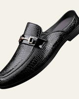Herren Loafer Elegant mit Metallspange in Schwarz glänzend