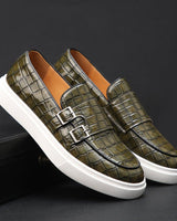 Herren Loafer Flechtoptik Slip-On in Grün