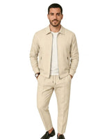 Herren Loungewear-Set mit Reißverschlussjacke und Hose mit Kordelzug in Beige