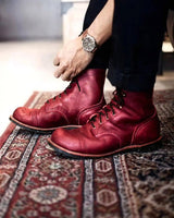 Julian | Herren Mens Boots Klassische Schnürstiefel aus robustem PU-Leder in Dunkelbraun