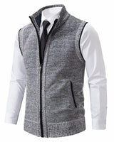 Maximilian | Herren Mens Cardigan Strick-Weste Reißverschluss Stehkragen in Hellgrau