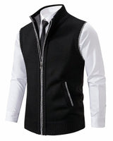 Maximilian | Herren Mens Cardigan Strick-Weste Reißverschluss Stehkragen in Schwarz