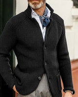 Tobias | Herren Mens Cardigan Strickjacke mit Knopfleiste Waffelstrick in Schwarz