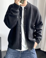 Thomas | Herren Mens Cardigan Strickjacke Rundhals Knopfleiste Oversized in Schwarz