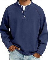 Florian | Herren Mens Knit Sweater Retro Henley Langarm Pullover Used-Look in Königsblau