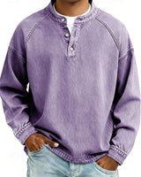 Florian | Herren Mens Knit Sweater Retro Henley Langarm Pullover Used-Look in Lila