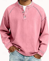 Florian | Herren Mens Knit Sweater Retro Henley Langarm Pullover Used-Look in Pink