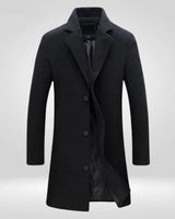 Matthias | Herren Mens Wool Coat Eleganter Einreiher Wintermantel in Schwarz