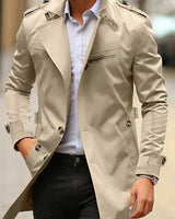Maximilian | Herren Mens Wool Coat Eleganter Slim-Fit Trenchcoat in Hellbeige