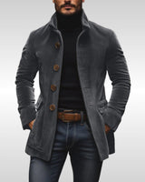 Fabian | Herren Mens Wool Coat Slim-Fit Cord Winterjacke mit Knöpfen in Grau