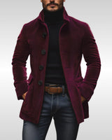 Fabian | Herren Mens Wool Coat Slim-Fit Cord Winterjacke mit Knöpfen in Weinrot