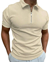 Herren-Polohemd mit Kurzarm und Reißverschluss in Beige