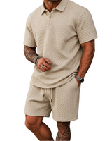 Herren Poloshirt und Shorts Set mit Diagonalem Strukturmuster in Beige