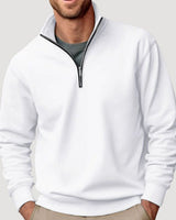 Tobias | Herren Pullover mit Viertelreißverschluss Lockere Passform Sweatshirt in Weiß