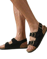 Herren Sandalen mit drei Riemen und Schnallen in Schwarz