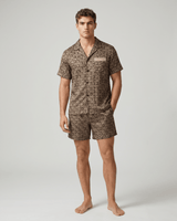Herren Schlafanzug kurz gemustert mit Hemd und Shorts in Champagner Labyrinth