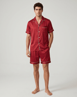 Herren Schlafanzug kurz mit Hemd und Shorts in Rot