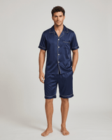 Herren Schlafanzug kurz mit Hemd und Shorts in Marineblau