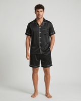 Herren Schlafanzug kurz mit Hemd und Shorts in Schwarz