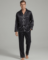 Herren Schlafanzug Set lang mit Hemd und Hose in Schwarz