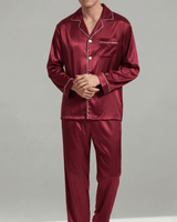 Herren Schlafanzug Set lang mit Hemd und Hose in Weinrot