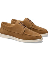 Herren-Schnürschuhe mit Mokassin-Naht und flacher Sohle in Braun