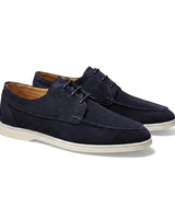 Herren-Schnürschuhe mit Mokassin-Naht und flacher Sohle in Marineblau