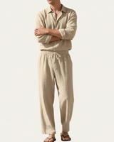 Herren Set mit Langarmhemd und Hose mit Kordelzug in Khaki