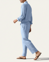 Herren Set mit Langarmhemd und Hose mit Kordelzug in Hellblau