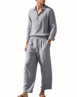 Herren Set mit Langarmhemd und Hose mit Kordelzug in Grau