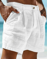 Herren Shorts mit Faltenbund und Knopfverschluss in Weiß