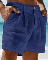Herren Shorts mit Faltenbund und Knopfverschluss in Dunkelblau